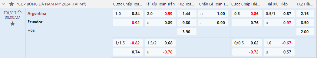 Soi kèo Châu Á Argentina vs Ecuador